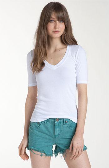 Splendid Deep V Half Sleeve Tee White