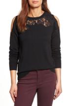 Women's Halogen Lace Detail Cold Shoulder Sweater - Black