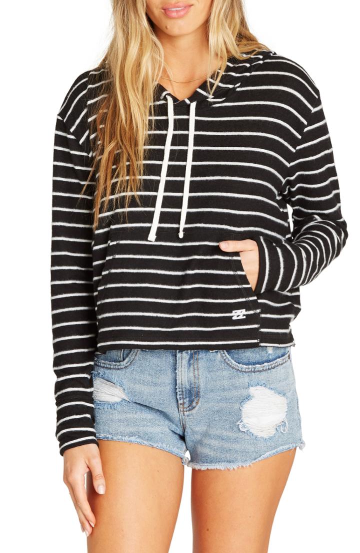 Women's Billabong Saturday Dreams Stripe Crop Hooded Top - Black