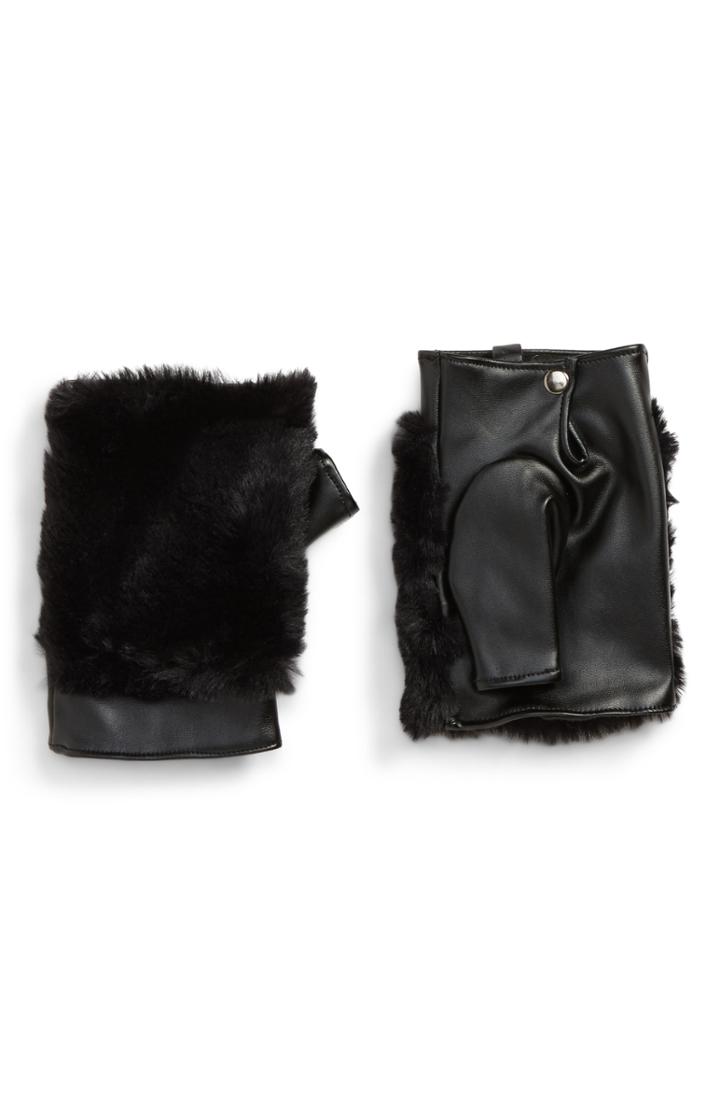Women's Leith Faux Fur & Faux Leather Fingerless Gloves, Size - Black