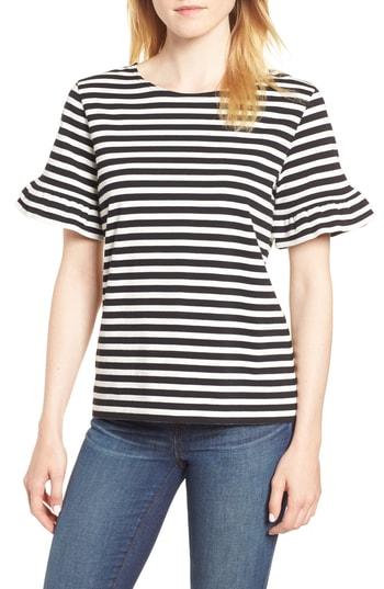 Women's J.crew Ruffle Sleeve Tee, Size - Black