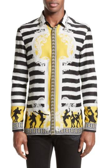 Men's Versace Collection Stripe Print Silk Shirt