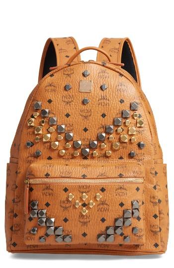 Men's Mcm Medium Stark - Visetos Studded Logo Backpack - Brown