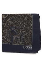 Men's Boss Paisley Wool & Silk Pocket Square, Size - Brown