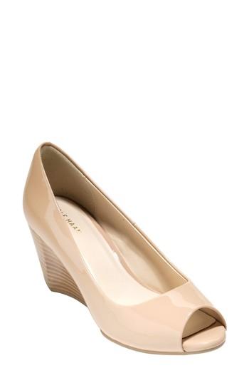 Women's Cole Haan Sadie Open Toe Wedge Pump M - Beige