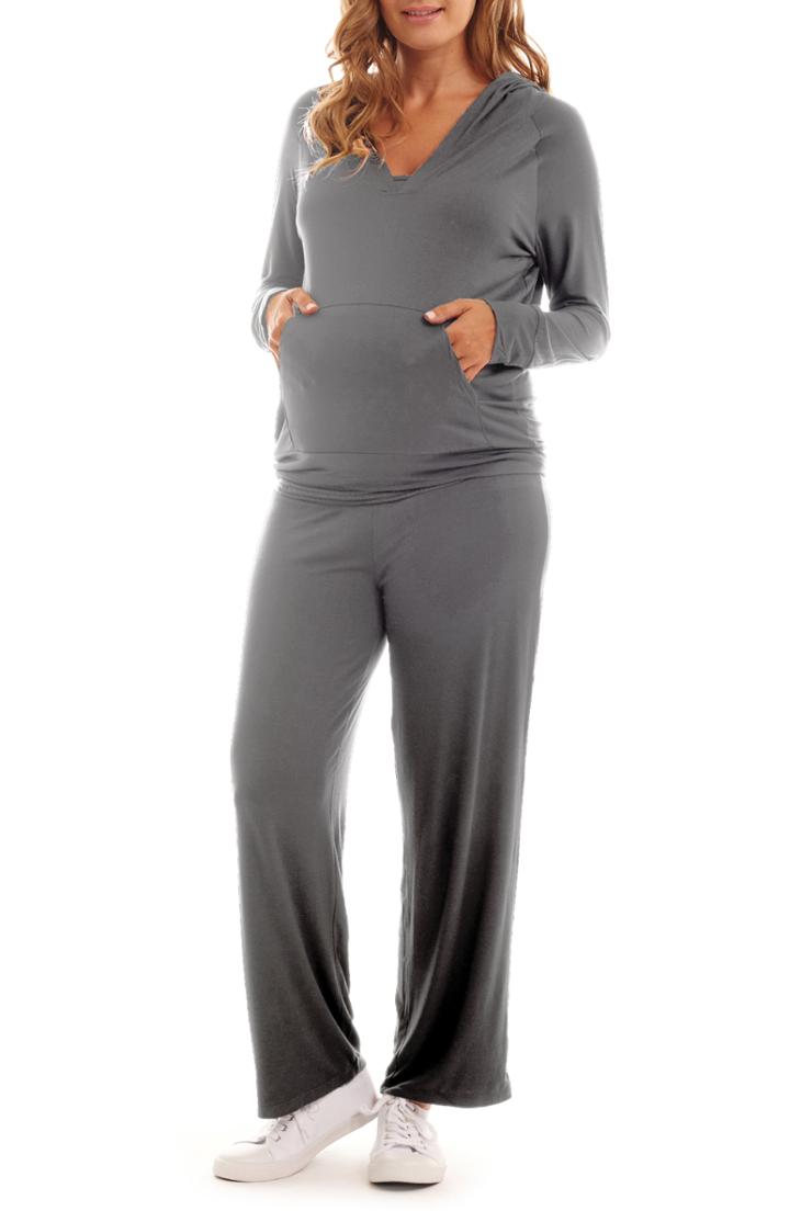 Women's Everly Grey Irene Maternity/nursing Hoodie & Pants Set - Grey