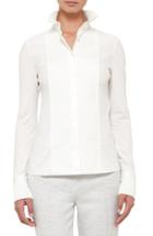 Women's Akris Punto Pleated Collar Poplin & Jersey Blouse