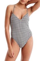 Women's J.crew Lace-up Back One-piece Swimsuit - Black