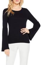 Petite Women's Vince Camuto Ribbed Bell Sleeve Sweater, Size P - Black