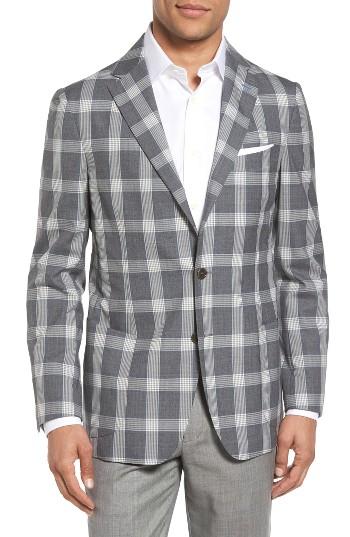Men's Gi Capri Classic Fit Plaid Wool Sport Coat L Eu - Grey