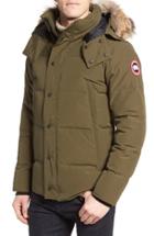 Men's Canada Goose Wyndham Slim Fit Genuine Coyote Fur Trim Down Jacket - Green