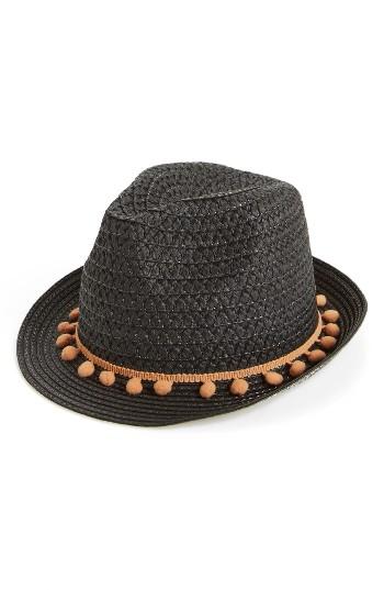 Women's Nyc Underground Pom Straw Fedora - Black