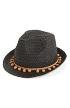 Women's Nyc Underground Pom Straw Fedora - Black