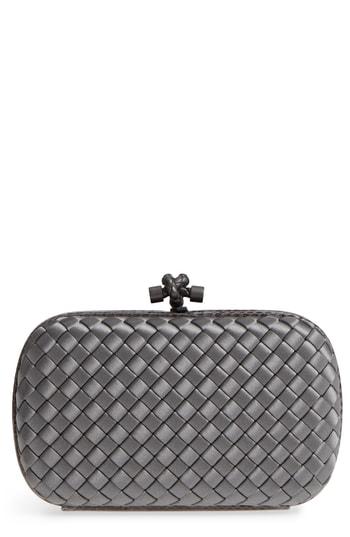 Bottega Veneta New Satin & Genuine Snakeskin Knot Clutch - Grey