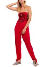 Women's Free People Karan Strapless Smocked Jumpsuit - Red