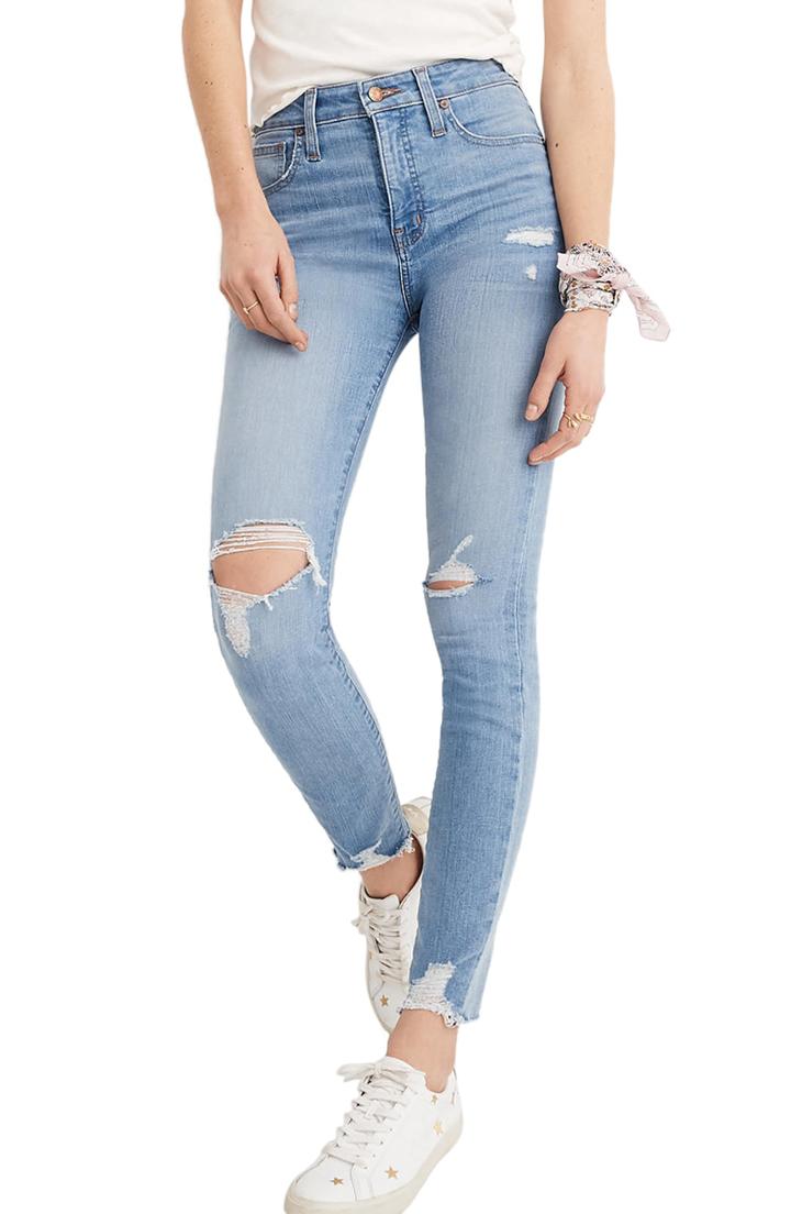 Women's Madewell Curvy High Waist Distressed Hem Skinny Jeans