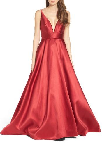 Women's Ieena For Mac Duggal Plunging Sweetheart Neck Ballgown - Red
