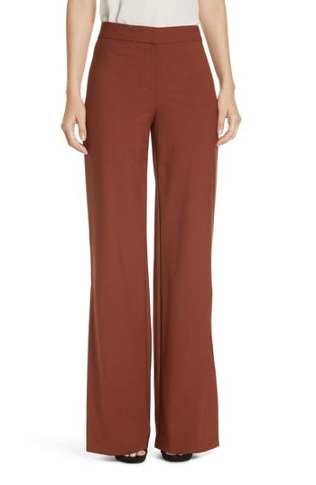 Women's Theory Good Stretch Wool Slit Wide Leg Pants - Burgundy