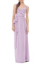 Women's Ceremony By Joanna August 'lacey' Ruffle Wrap Chiffon Gown - Purple