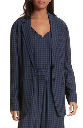 Women's Tibi Oversize Gingham Blazer, Size - Blue
