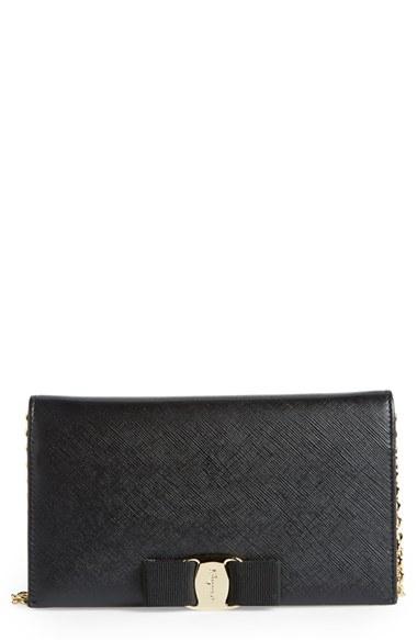 Women's Salavatore Ferragamo 'miss Vara' Leather Wallet On A Chain - Black
