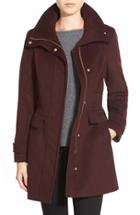 Women's Cole Haan Signature Stand Collar Wool Blend Coat - Burgundy