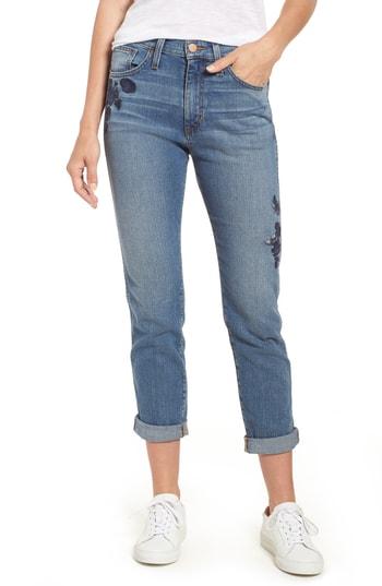 Women's Caslon Arden Embroidered Boyfriend Jeans - Blue