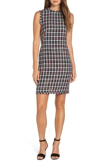 Women's Charles Henry Sleeveless Tweed Sheath Dress, Size - Black