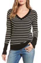 Petite Women's Halogen V-neck Cashmere Sweater P - Black