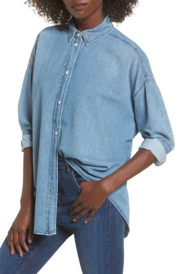 Women's Topshop Elton Oversized Denim Shirt Us (fits Like 0-2) - Blue