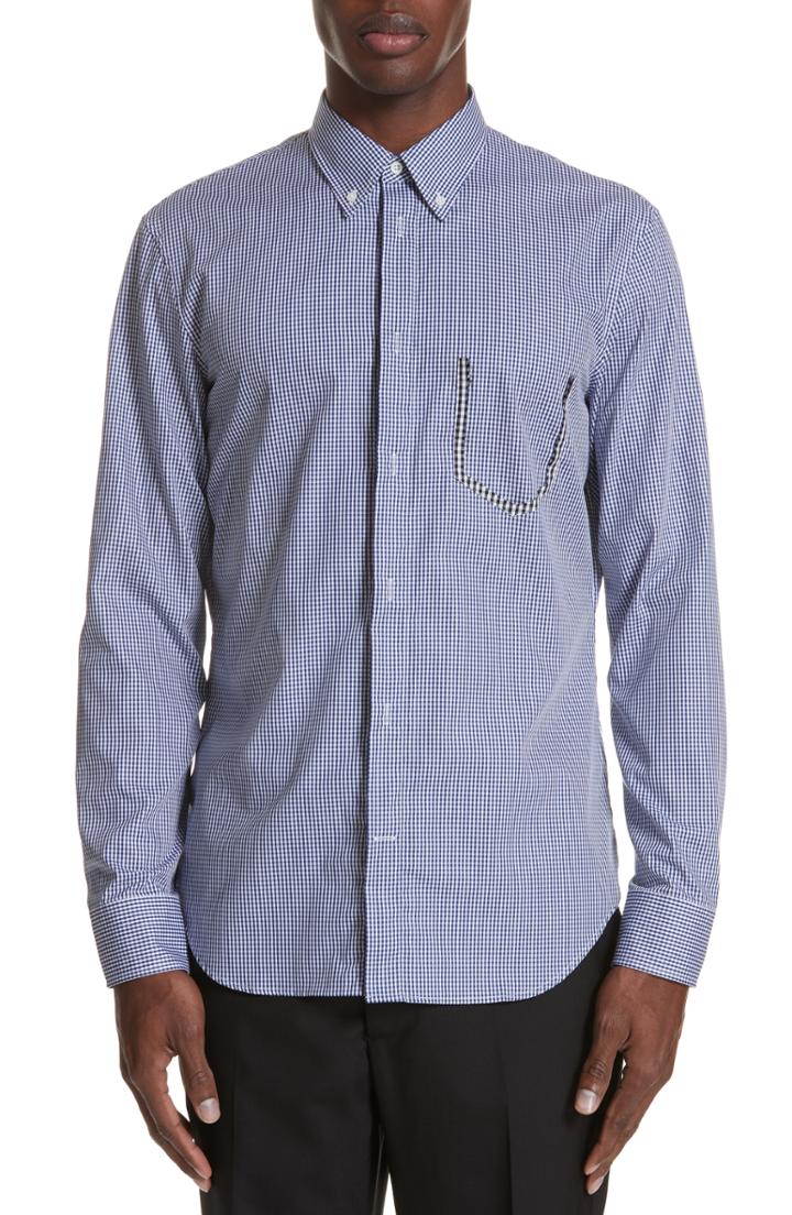 Men's Maison Margiela Gingham Woven Sport Shirt Eu - Blue