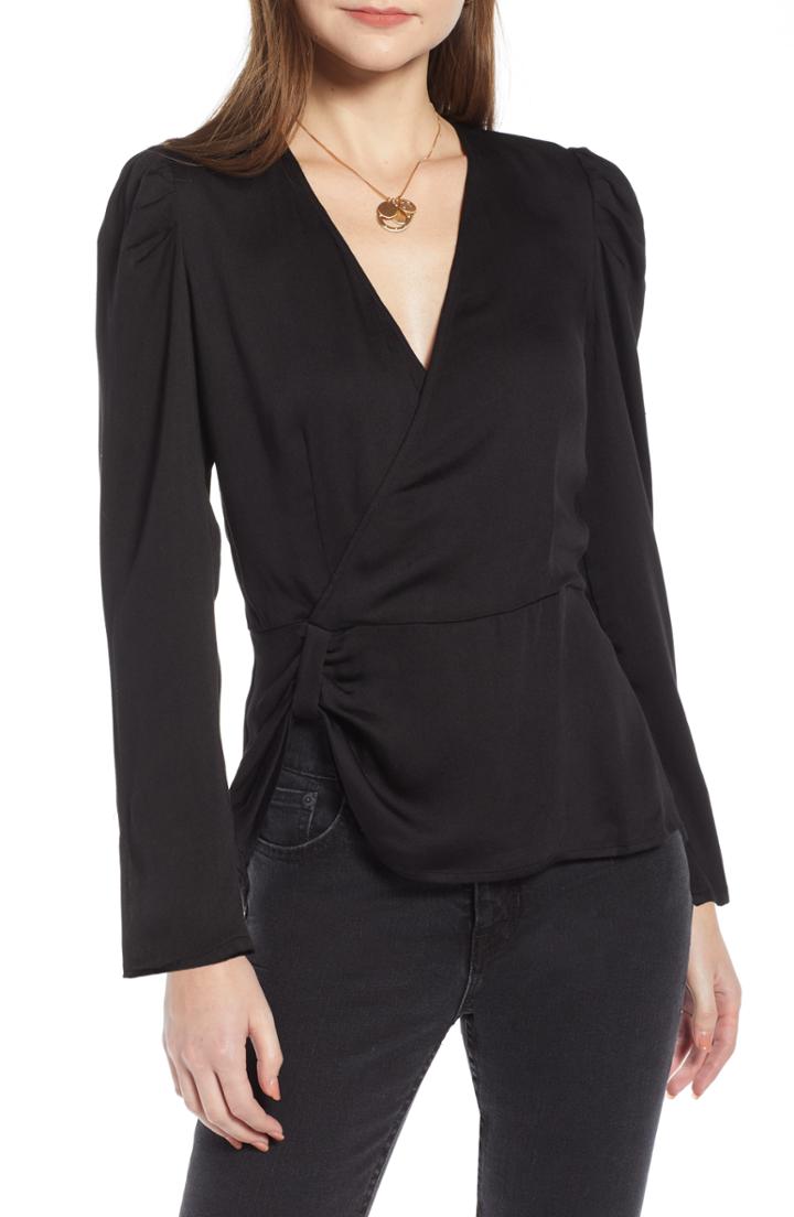 Women's Something Navy Gathered Peplum Top, Size - Black