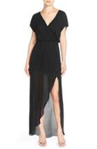 Women's Maids Rory Beca 'plaza' Faux Wrap Silk Georgette Cutaway Gown - Black