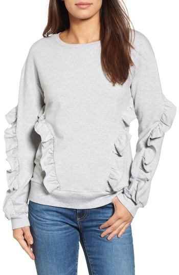 Women's Halogen Ruffle Detail Sweatshirt - Grey