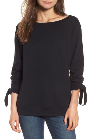 Women's Hinge Tie Sleeve Sweatshirt, Size - Black