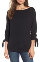 Women's Hinge Tie Sleeve Sweatshirt, Size - Black