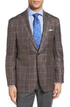 Men's David Donahue Aiden Classic Fit Windowpane Wool Sport Coat R - Brown