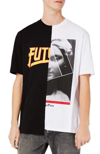 Men's Topman Spliced Oversize Future Graphic T-shirt