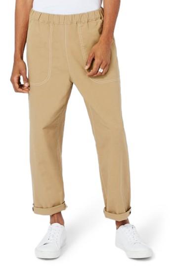 Men's Topman Ltd Collection Roll Hem Elastic Waist Chinos - Beige