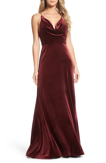 Women's Jenny Yoo Sullivan Velvet Cowl Neck Gown
