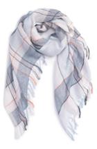 Women's Caslon Check Linen Blend Scarf, Size - Blue