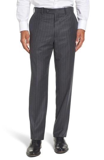 Men's Jb Britches Flat Front Chalk Stripe Wool Trousers