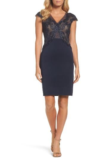 Women's Tadashi Shoji Lace & Neoprene Sheath Dress - Blue