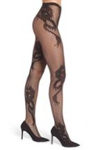 Women's Natori Dragon Toss Net Tights - Black