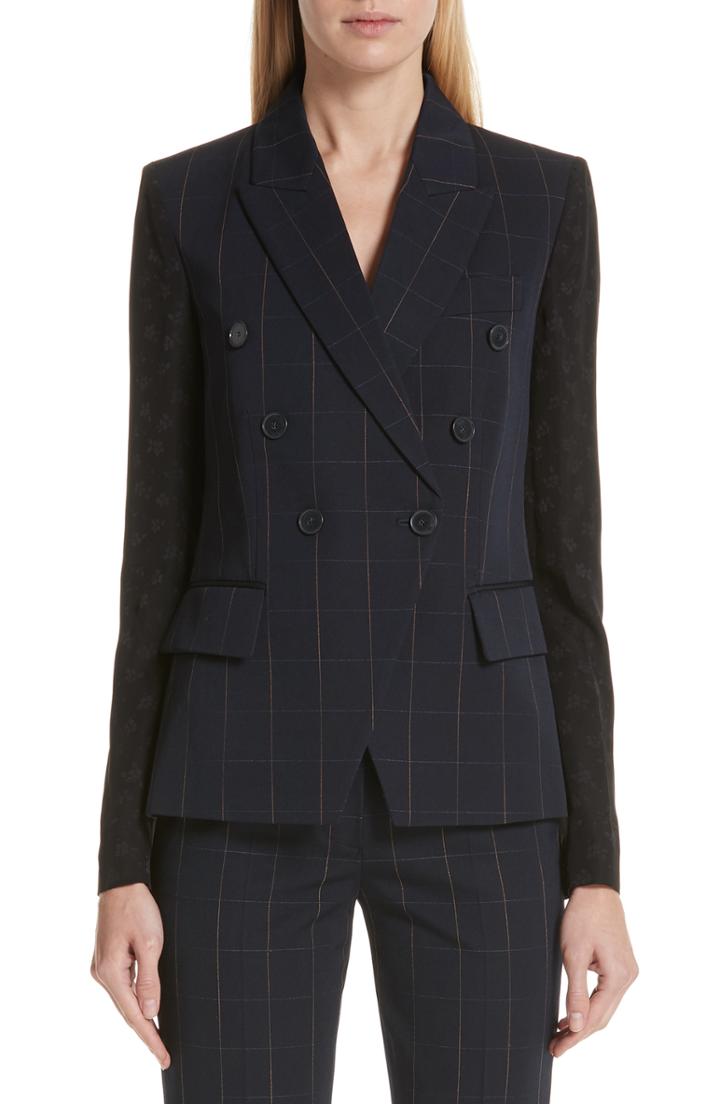 Women's Stella Mccartney Pajama Sleeve Check Wool Jacket Us / 40 It - Blue