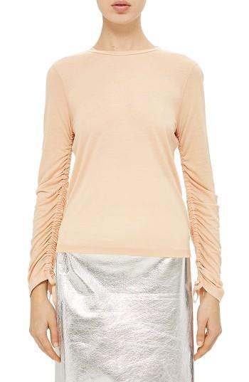 Women's Topshop Boutique Ruched Sleeve Tee Us (fits Like 0) - Pink