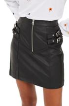 Women's Topshop Double Buckle Faux Leather Miniskirt Us (fits Like 0) - Black