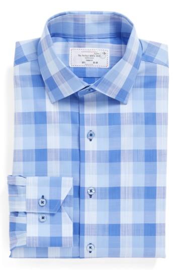 Men's Lorenzo Uomo Trim Fit Check Dress Shirt - 32/33 - Blue