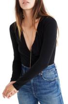 Women's Madewell Faux Wrap Bodysuit, Size - Black