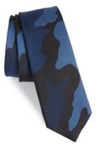 Men's Valentino Jacquard Camo Silk Skinny Tie, Size - Blue